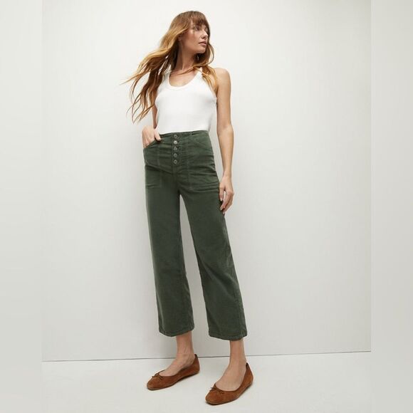 NWT Veronica Beard | Crosbie Crop Green Clover Corduroy Wide Crop Leg Pant 31/12 - Picture 1 of 11